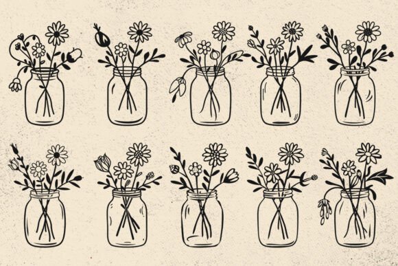 Floral Jar Svg Bundle, Floral Mason Jar