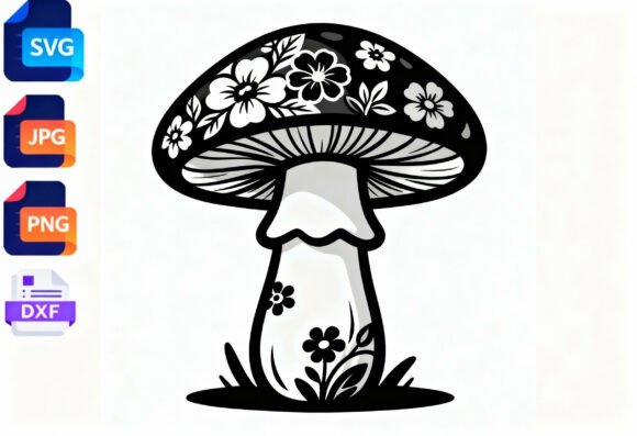 Floral Mushroom SVG Cut File Black and Review