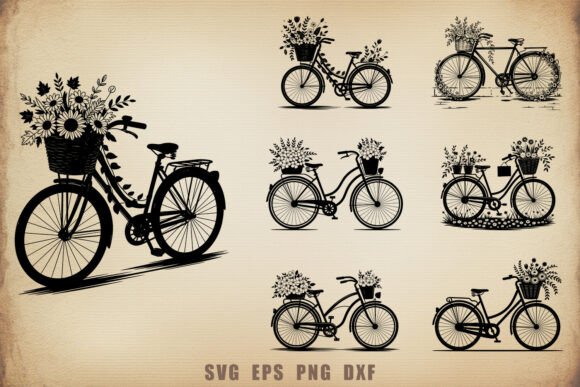 Vintage Floral Bicycle SVG Bundle